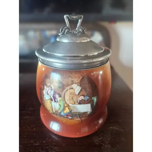 victorian tobacco jars Antique Victorian German Porcelain Tobacco Jar Humidor Pub Scene Rust Brown